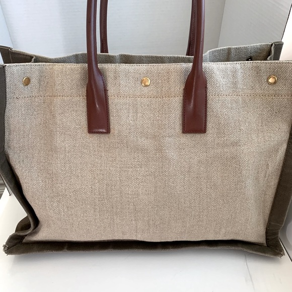 PRELOVED SAINT LAURENT RIVE GAUCHE TOTE BEIGE LINEN AND LEATHER - Picture 3 of 11